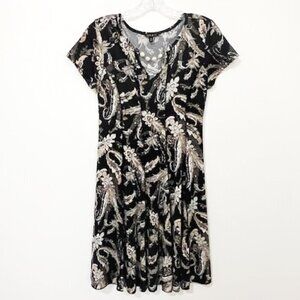 Sami & Jo Black Tan Floral Panel A-Line Dress Short Sleeve Size PS